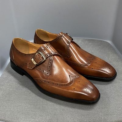 F97-R25 Chaussures d'été de haute qualité, fabriquées à la main en cuir véritable pour hommes, en cuir de vachette sculpté à la main, style Oxford.