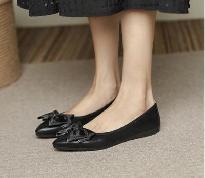 Sh12555a Chaussures décontractées pour femmes, nœud papillon, cuir PU respirant, confortables, mocassins à enfiler