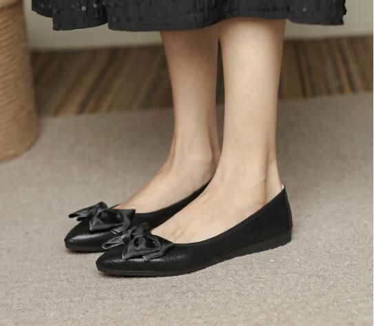 Sh12555a Chaussures décontractées pour femmes, nœud papillon, cuir PU respirant, confortables, mocassins à enfiler
