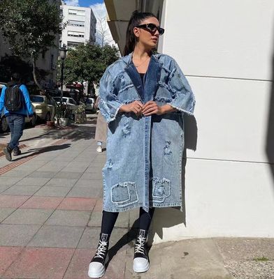 BR4715 Automne 2024 Nouvelle collection automne 2024 Manteau long en jean ample à capuche pour femme