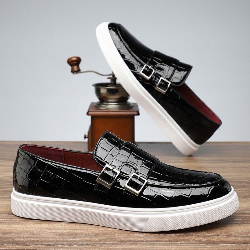 1209-21 Latest Design Slip on Leather Shoes for Men Fashion Men's Casual Shoes Leather Sneakers for Men With Double Buttons
