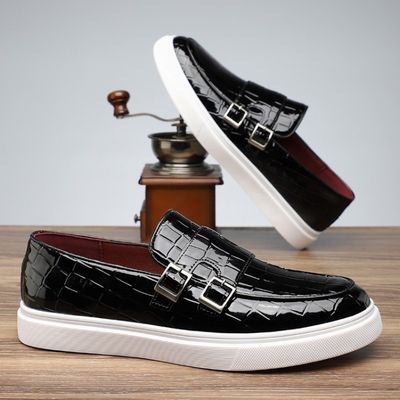 1209-21 Latest Design Slip on Leather Shoes for Men Fashion Men's Casual Shoes Leather Sneakers for Men With Double Buttons