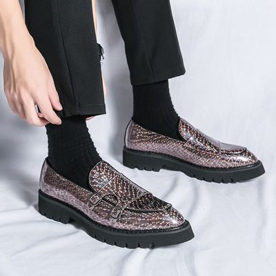 Double Monk Strap Shoes Golden Color Thick Sole Durable Patent Leather Wedding Shoes for Men