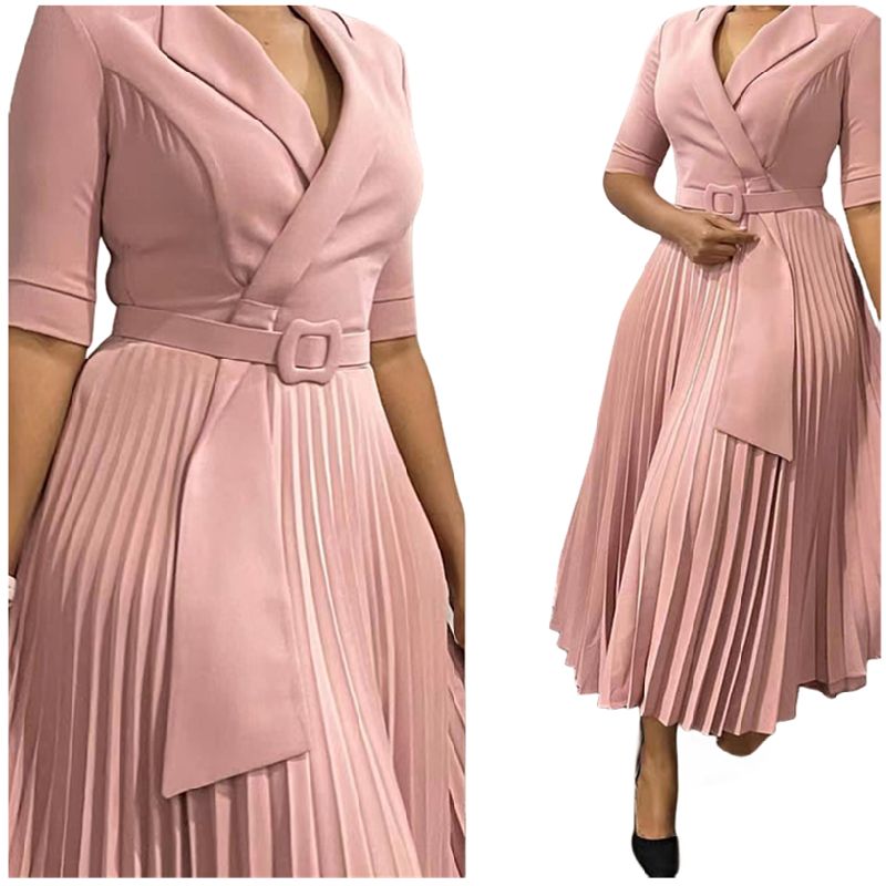 6677# Robes de soirée tendance pour femmes, tailleur décontracté, robe à col froncé et taille cintrée, style africain.