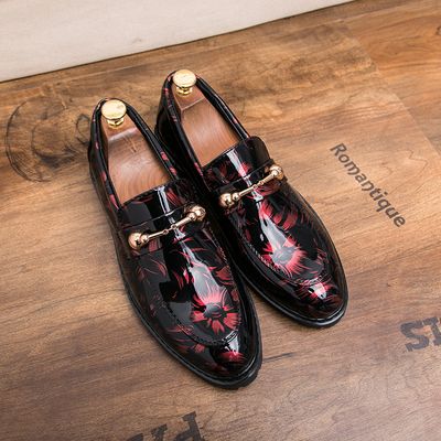 Popular Stylish Leather Men Dress Shoes Office Business Wedding Loafers Colorful Glossy Buckle Strap Oxford Shoes for Party Wear