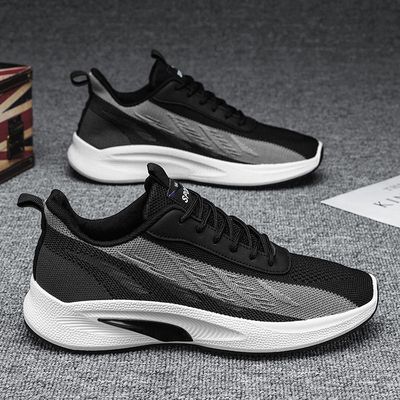 Y Black White Gray 39-44 Breathable Running Men's Sneakers Platform Soled Fly Weaving Casual Walking Style Sport Shoes for Men