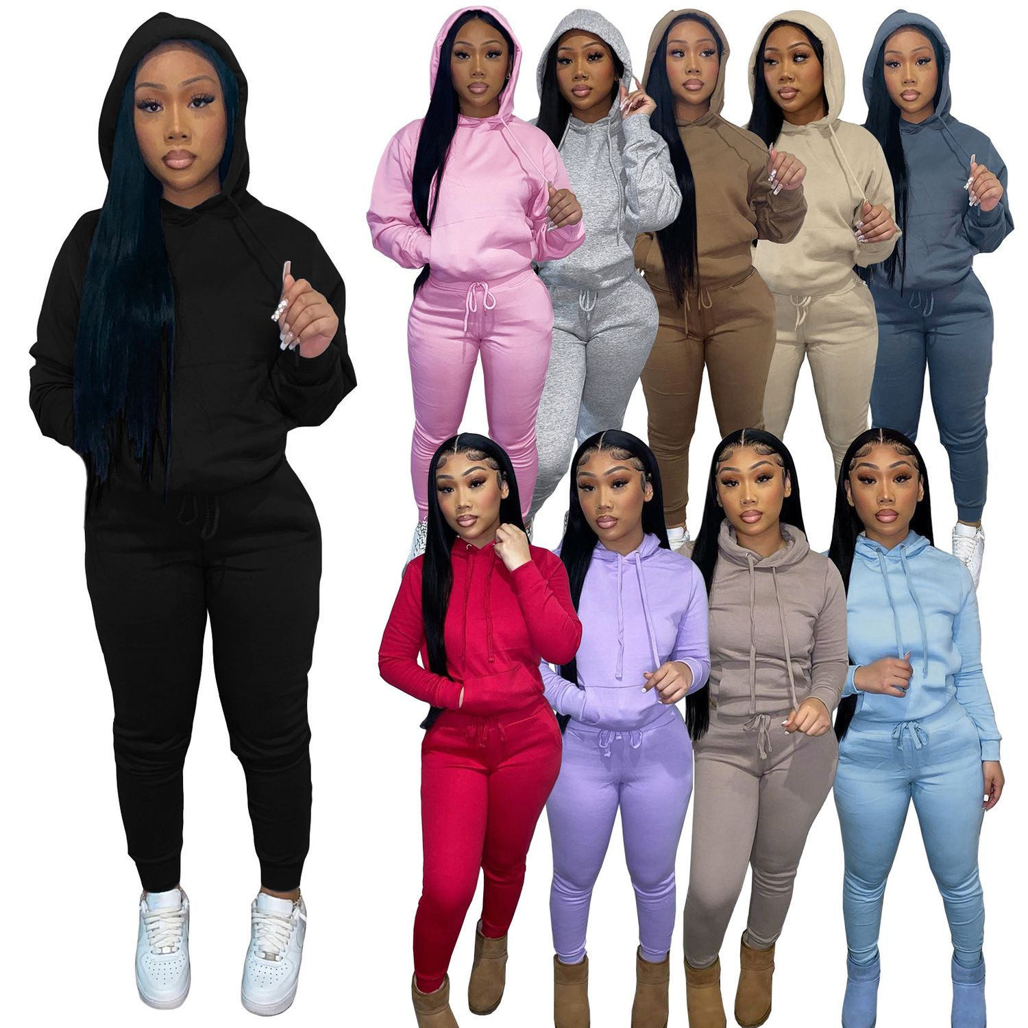 Vintage Custom logo Nude Blank Jogger Woman Jog Suit Set 2pc 2 Piece Jogging Set Women Winter Jogging Suits for Women Wholesale