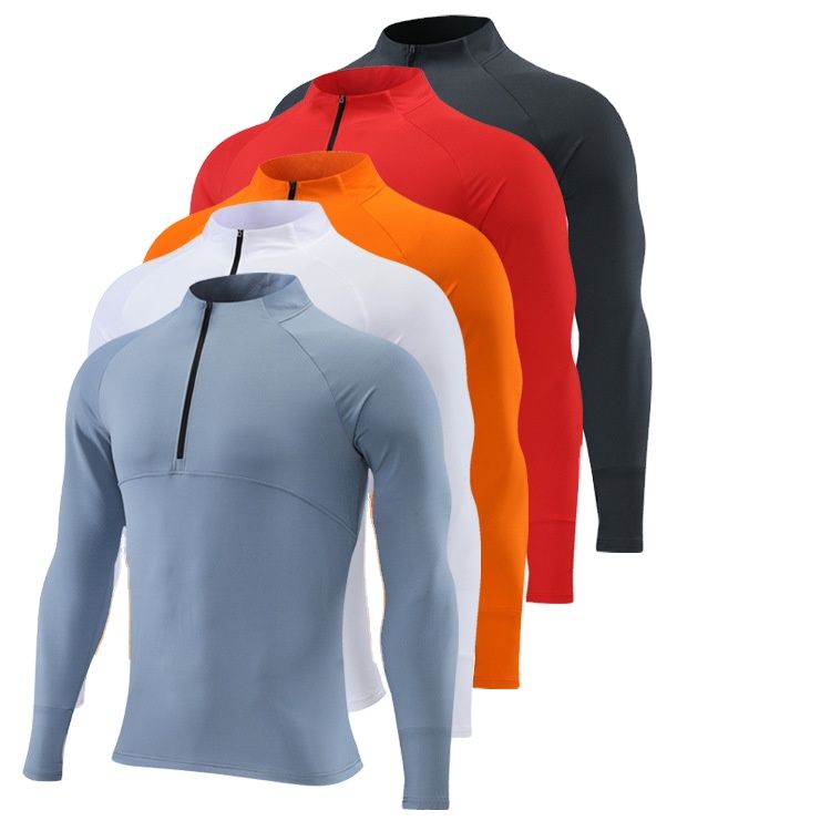 New Arrival Outdoor Polyester Workout Wear Slim Fit 1/4 Quarter Zip Top Gym Sports Long Sleeve Jogging Track Top Men Gym Shirt