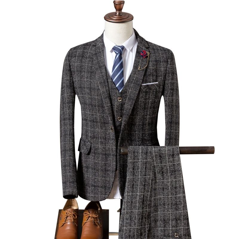 Wholesale British Business Suit Pants Horse Clip Korean Version Grid Big Code Four Seasons Men'S Suit