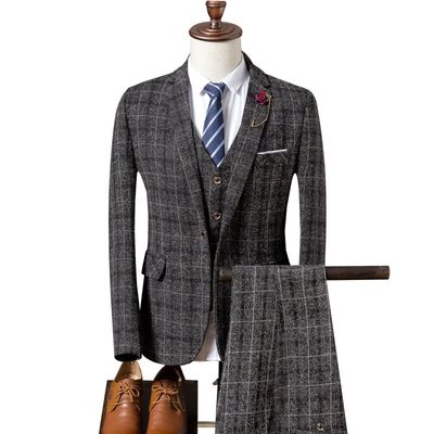 Wholesale British Business Suit Pants Horse Clip Korean Version Grid Big Code Four Seasons Men'S Suit