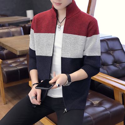 ANSZKTN  Autumn and Winter Clothes High Neck Men's Cardigan Thickened Plus Velvet Stand Collar Zipper Sweater Sweater Knitted