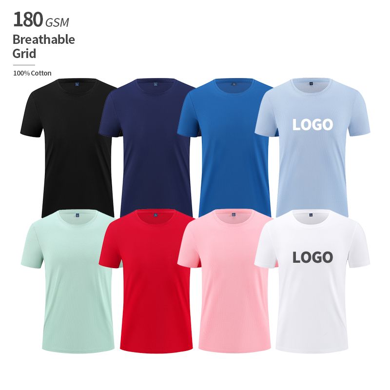 180 GSM Breathable Grid Summer Plus Size 100% Cotton Knitted Crew Neck Plain Blank t Shirt Summer Clothes for Men
