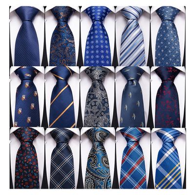 High Quality Jacquard Navy Blue Ties Men Necktie Wholesale Striped Silk Neck Ties for Men