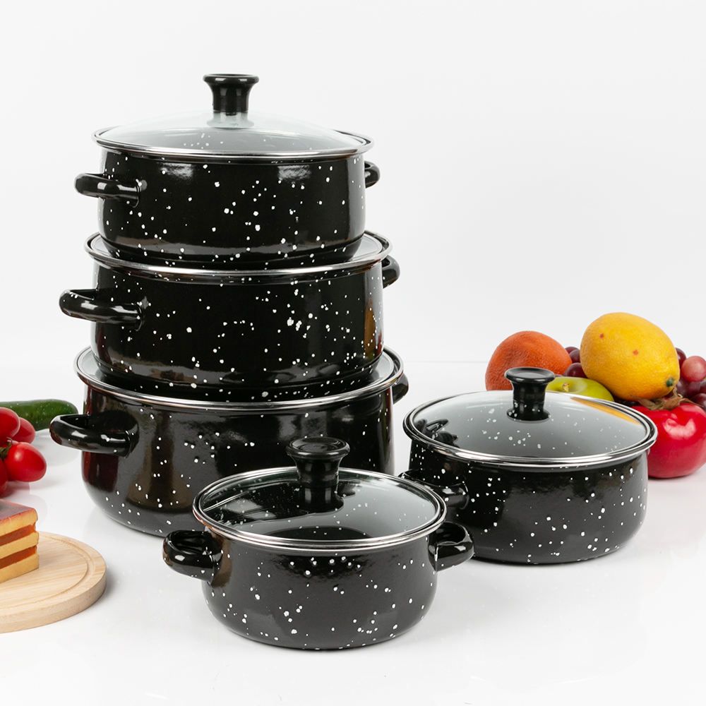 LOVFE Vente directe d'usine Ensemble de 5 pièces de cuisine en fonte au design moderne comprenant une poêle et une cocotte pour la maison