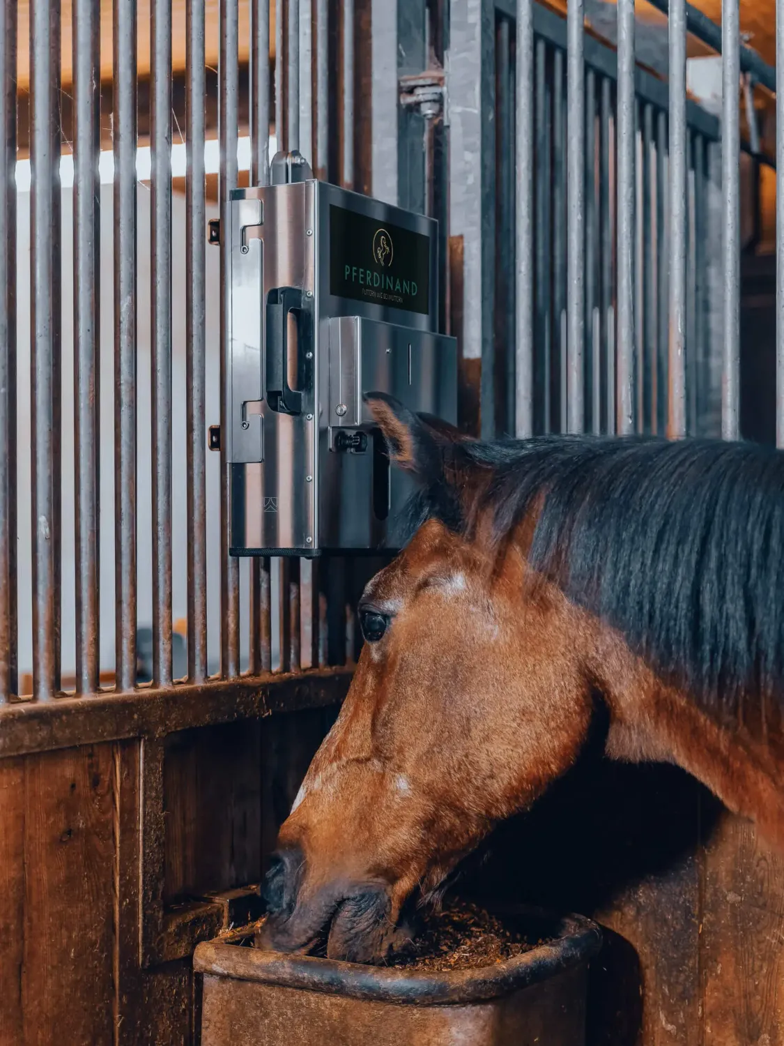 Pferde Futterautomat mit Akku – Pferdinand Mono
