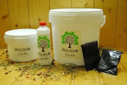 Original LEOPOLDSKRONER Salzburger Moorschwebstoff - Bademoor, 5kg, weiße Eimer und Flasche mit grü…