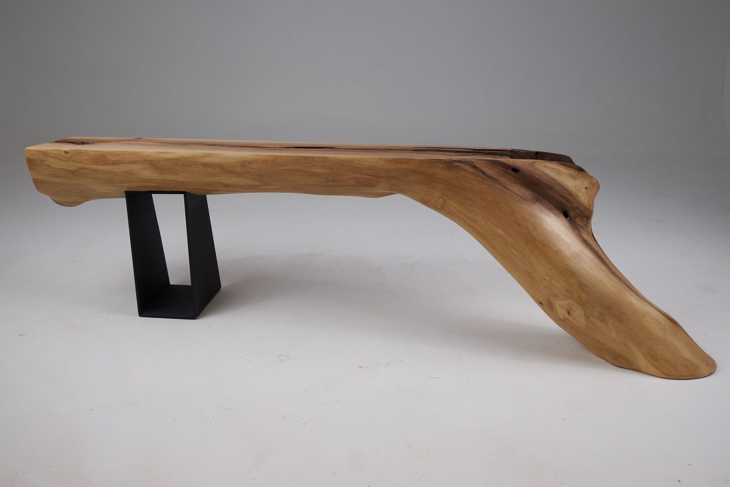 Leszy, Organic Sculptural Wood Bench with Metal Base Leszy, Organic Sculptural Wood Bench with Metal Base