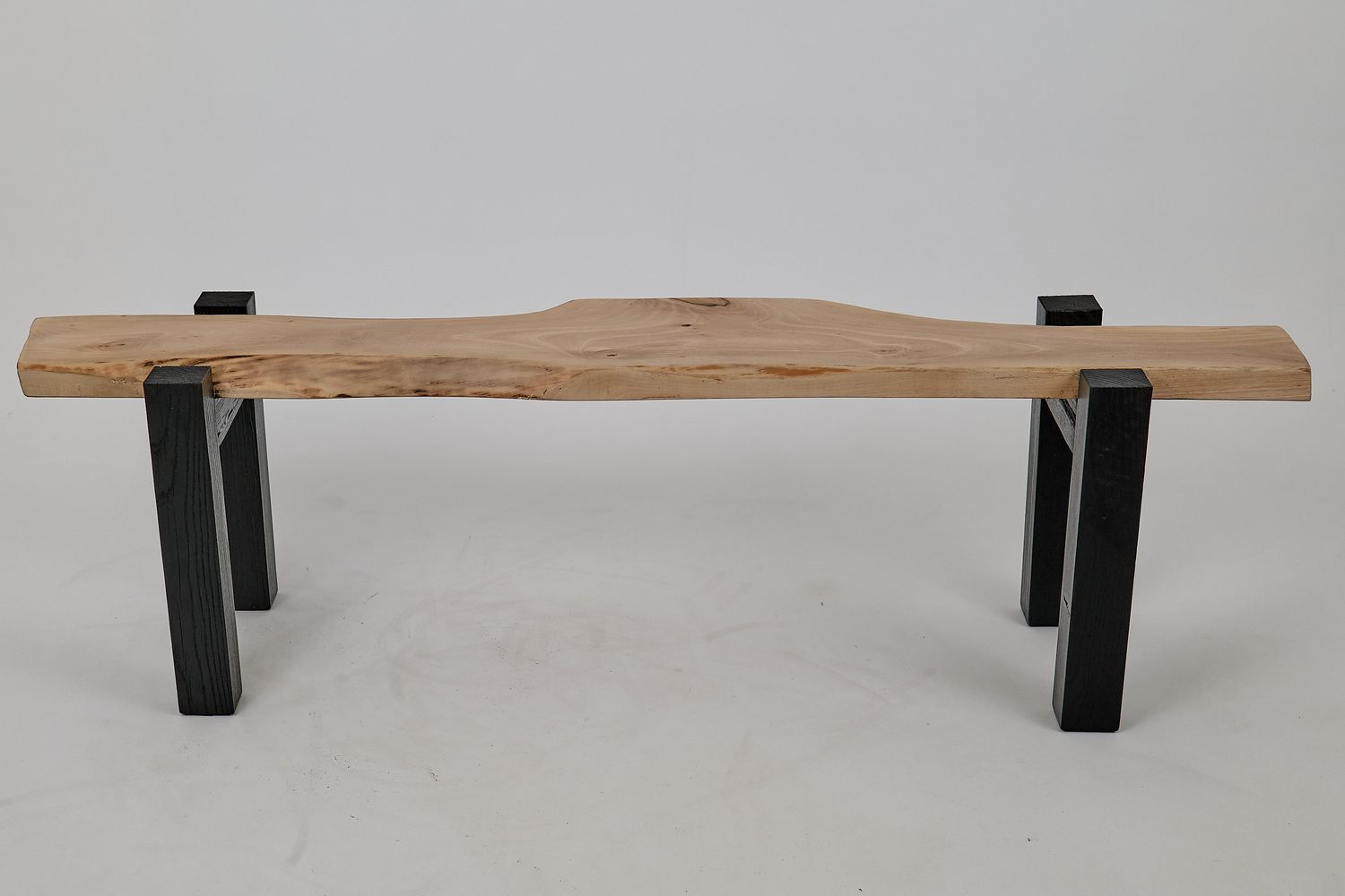 Jownik - Live-Edge Wood Bench with Charred Black Legs Jownik - Live-Edge Wood Bench with Charred Black Legs