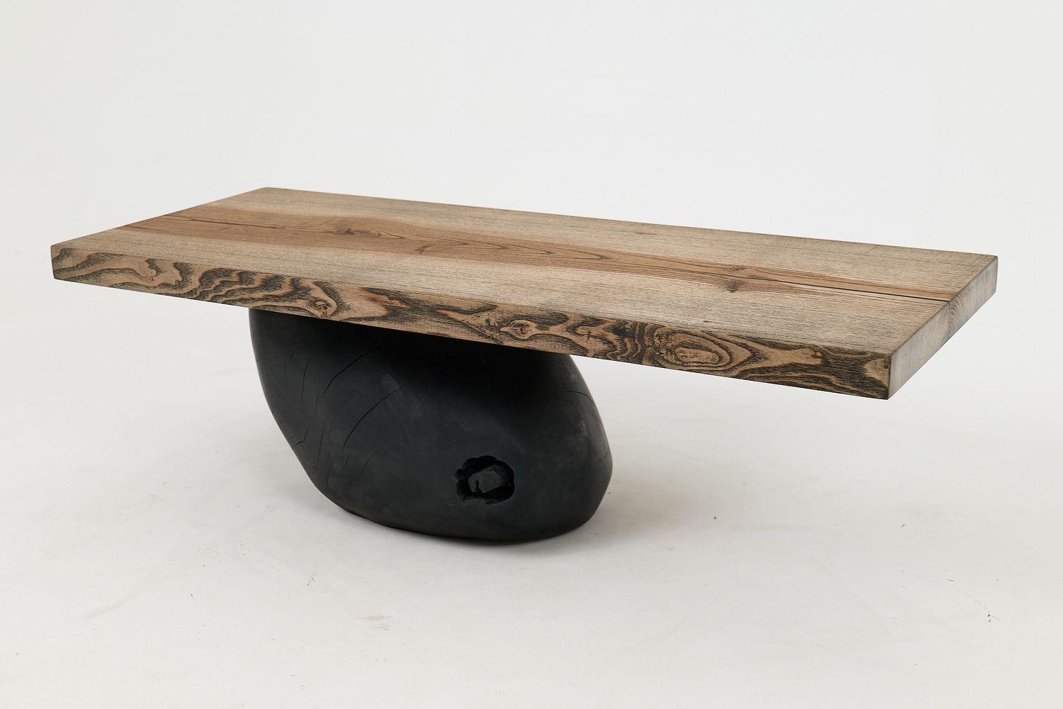 Jownik, Stone-Base Coffee Table – Floating Form on Blackened Balance Jownik, Stone-Base Coffee Table – Floating Form on Blackened Balance
