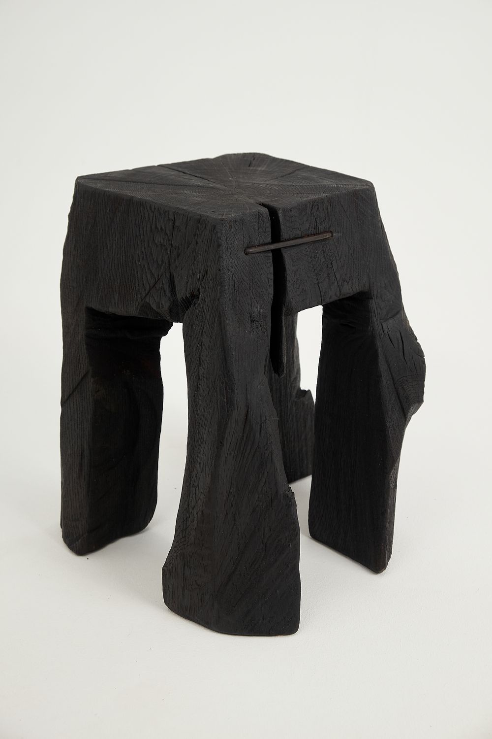 Jownik, Carved Charred Square Stool Jownik, Carved Charred Square Stool