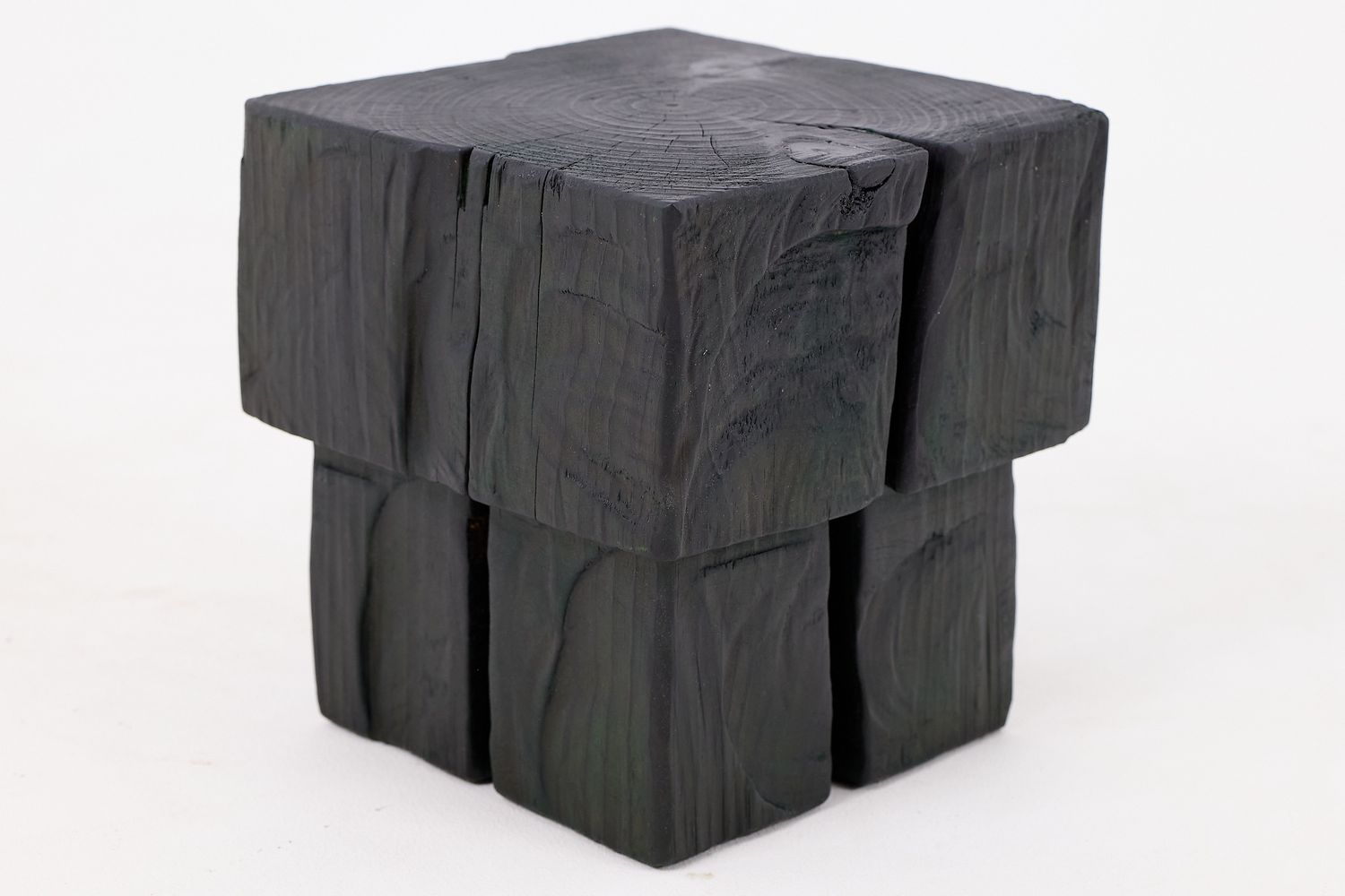 Compact Dark Green Stool/Side Table Sculpted From Solid Wood Compact Dark Green Stool/Side Table Sculpted From Solid Wood