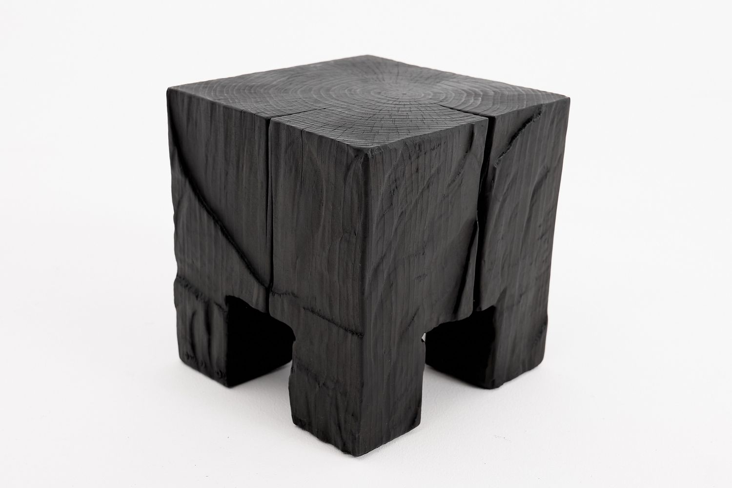 Compact Dark Green Stool/Side Table Sculpted From Solid Wood Compact Dark Green Stool/Side Table Sculpted From Solid Wood