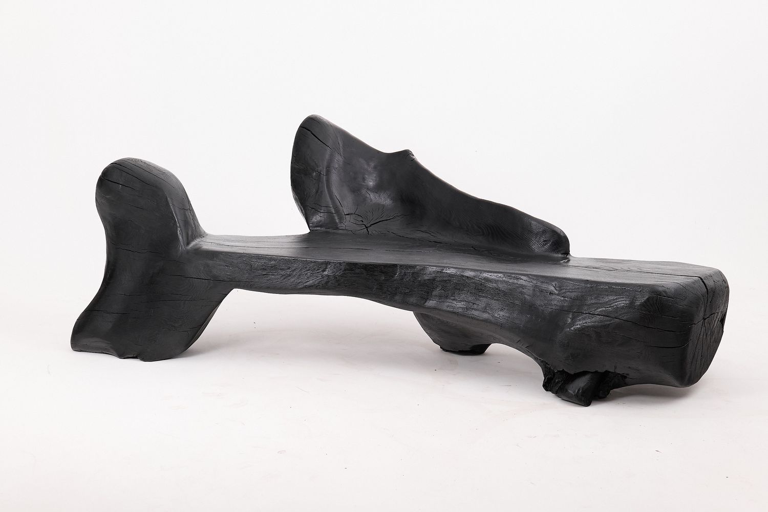 XXL Sculptural Charred Wood Bench in Organic Form, Hand-Carved from Solid Log XXL Sculptural Charred Wood Bench in Organic Form, Hand-Carved from Solid Log