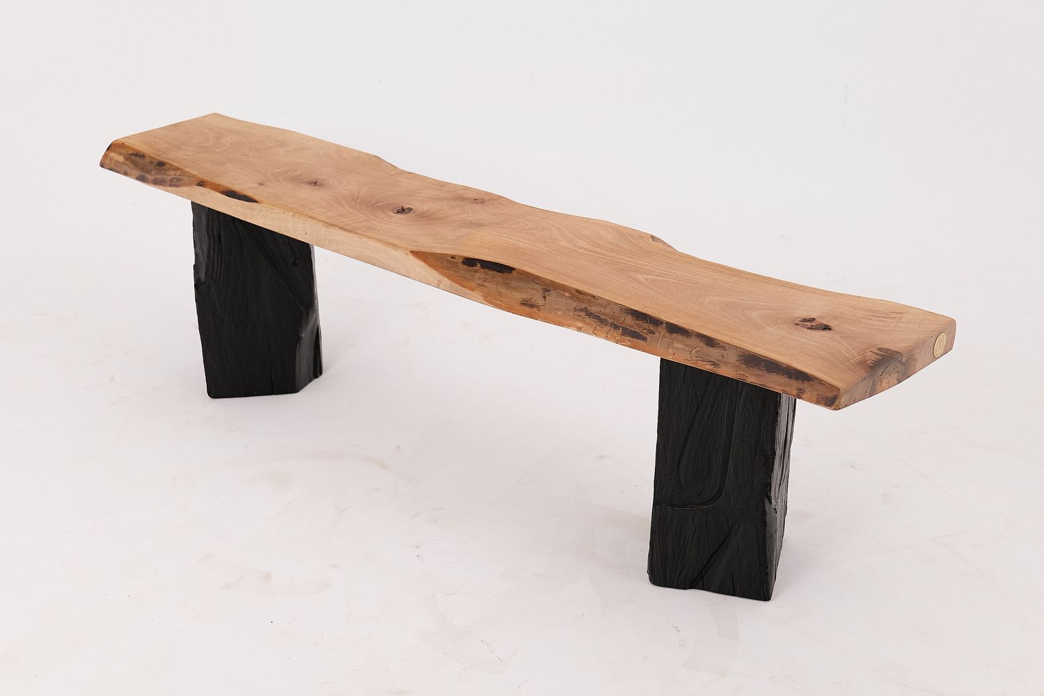 Live Edge Solid Wood Bench with Charred Legs, Organic Modern by Logniture Live Edge Solid Wood Bench with Charred Legs, Organic Modern by Logniture