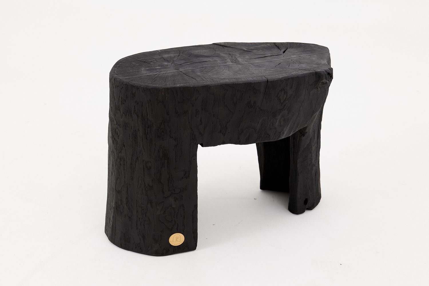 Rustic Sculptural Side Table, Burnt Black Wood, Carved, Unique, Logniture Rustic Sculptural Side Table, Burnt Black Wood, Carved, Unique, Logniture