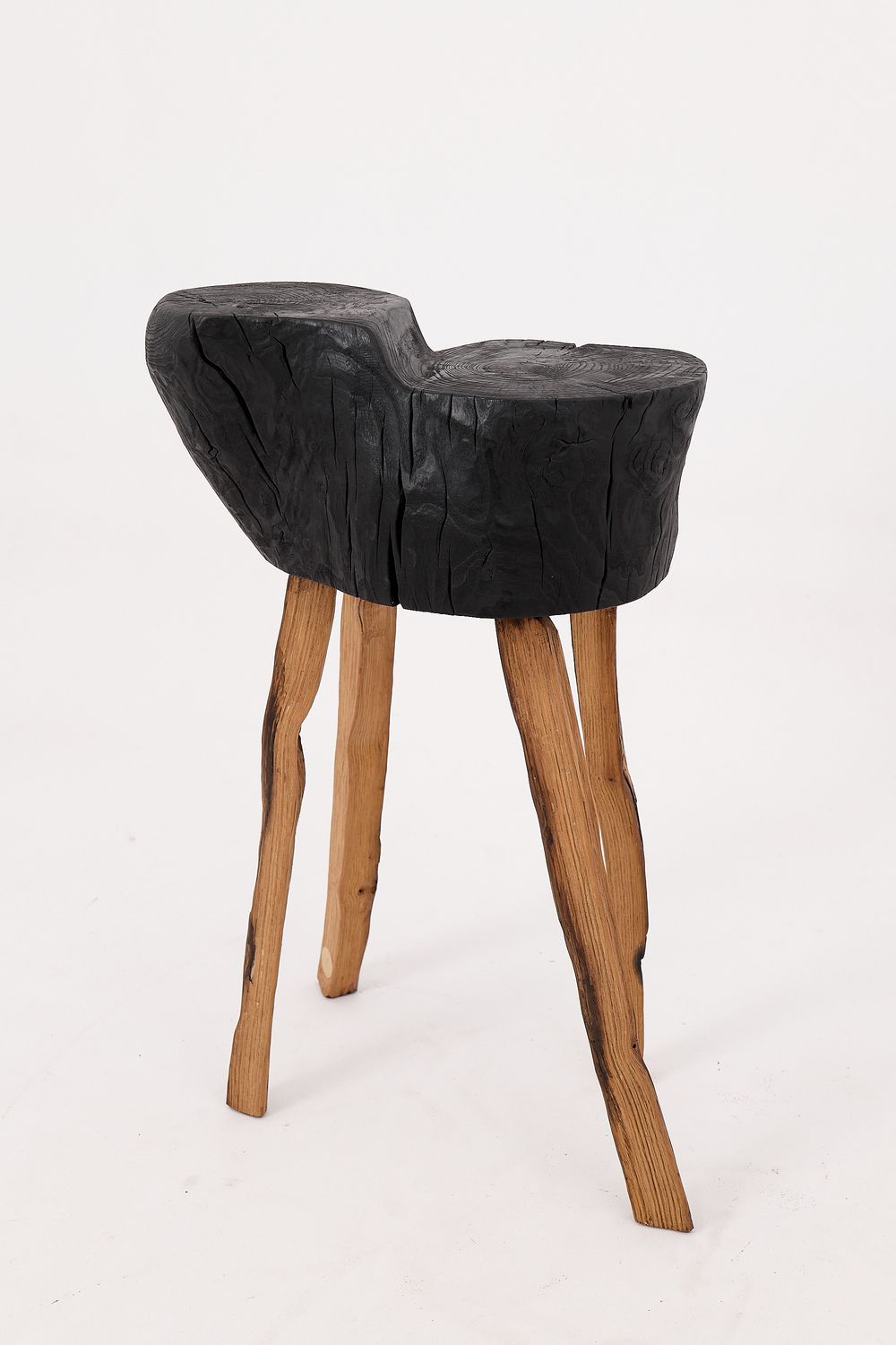 Rustic Blackened Wood side table with Raw Organic Form Indoor & Outdoor Rustic Blackened Wood side table with Raw Organic Form Indoor & Outdoor