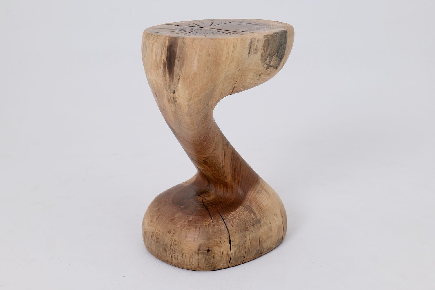 Sculptural Side Table, Stool, Solid Wood, Walnut, Contemporary Design