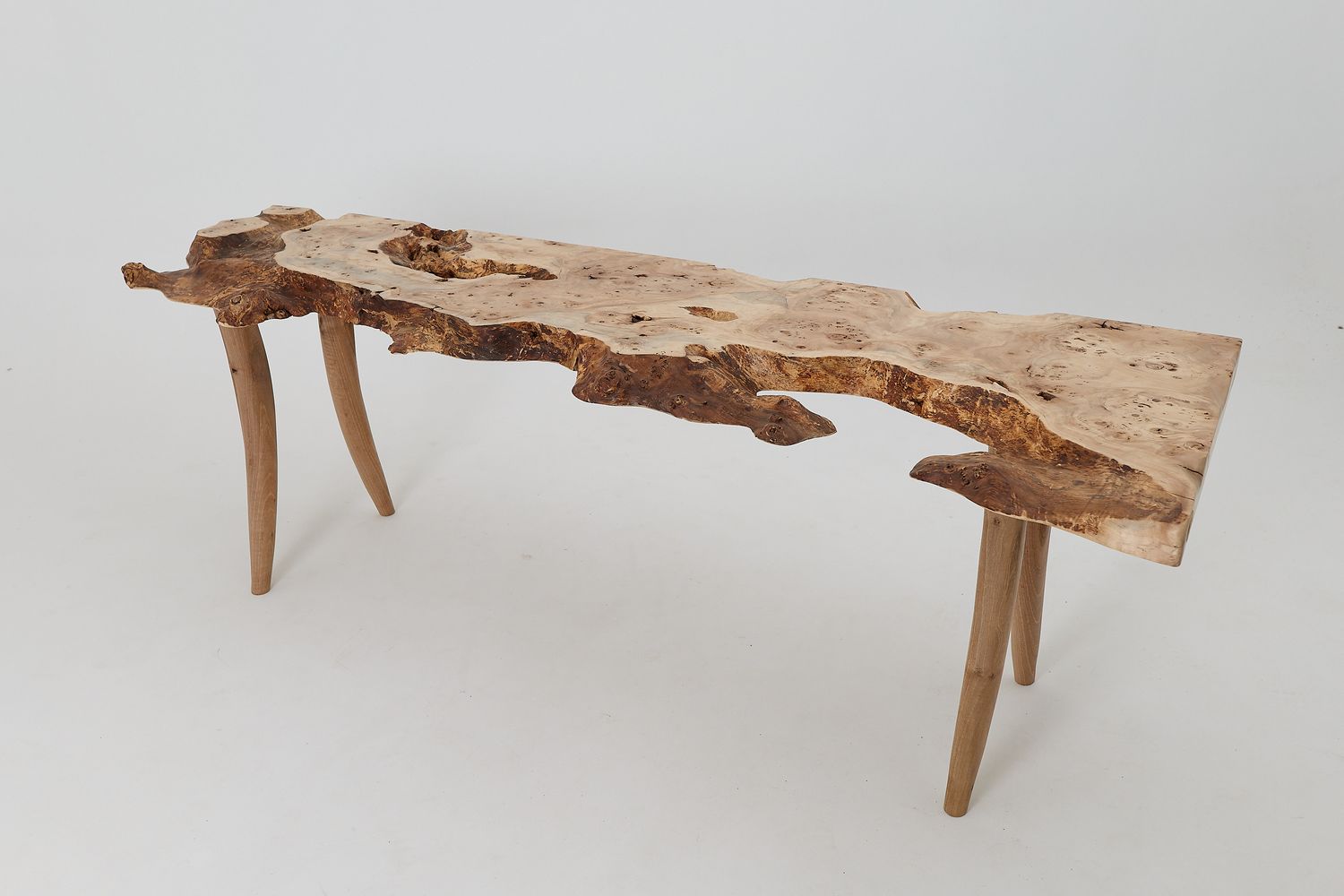 Live-Edge Burl Wood Console Table, Organic Modern, Handmade