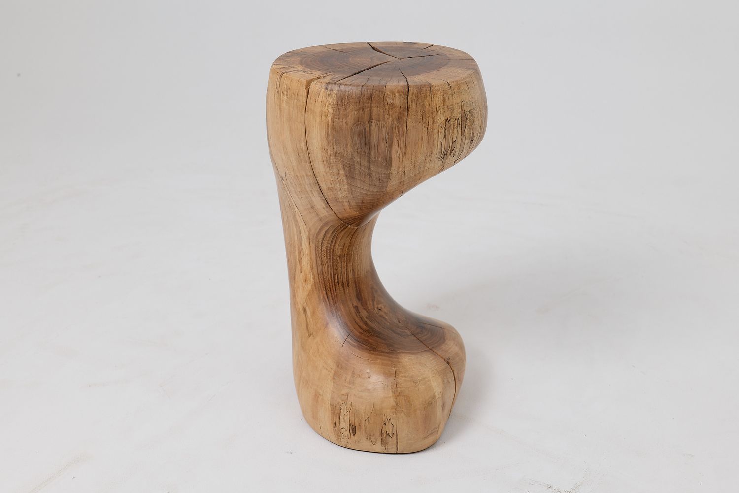 Sculptural Side Table, Stool, Solid Wood, Walnut, Contemporary Design