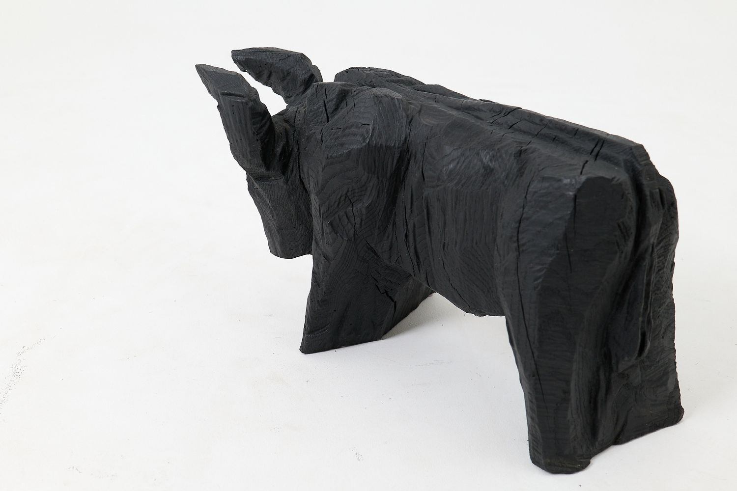 Taurus, Chainsaw Carved, Burnt Oak, Abstract Sculpture, Bull, Handmade, Black
