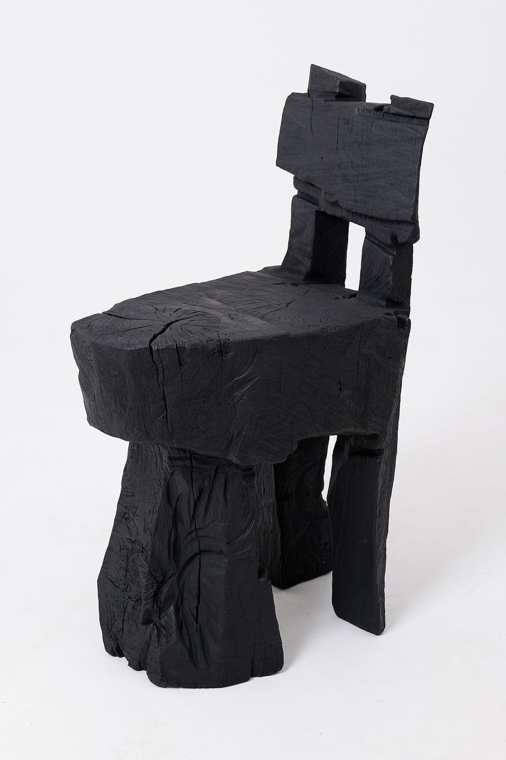 Brutalist Sculptural Stool, Carved, Solid Wood, Oak, Black, Rustic Brutalist Sculptural Stool, Carved, Solid Wood, Oak, Black, Rustic