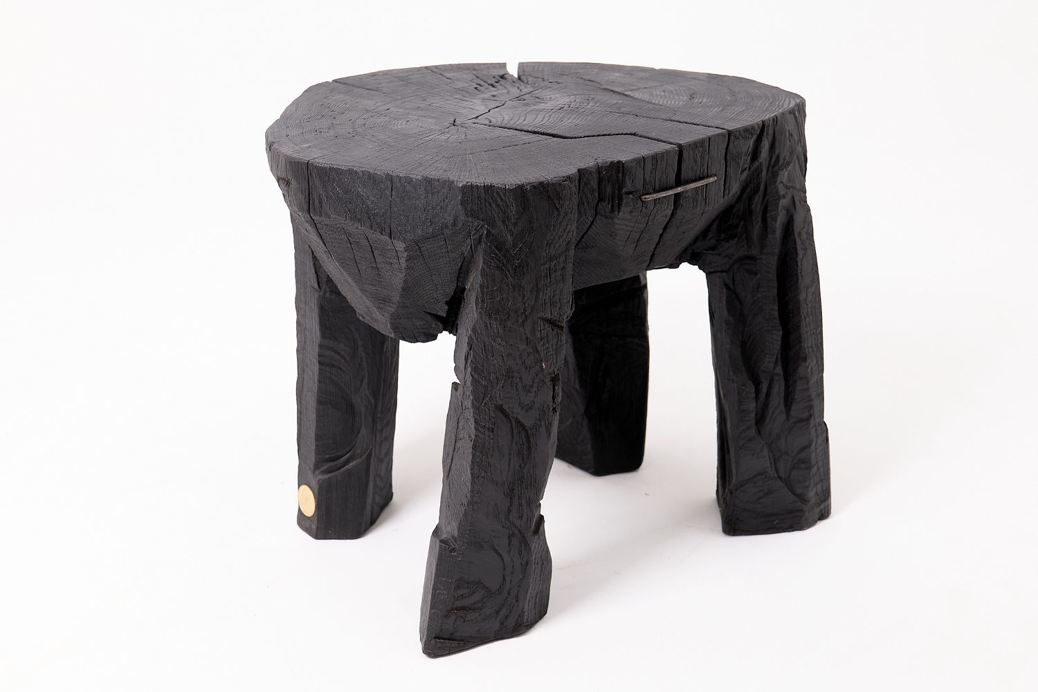 Sculptural Side Table, Rustic, Burnt Black Wood, Carved, Handmade Sculptural Side Table, Rustic, Burnt Black Wood, Carved, Handmade