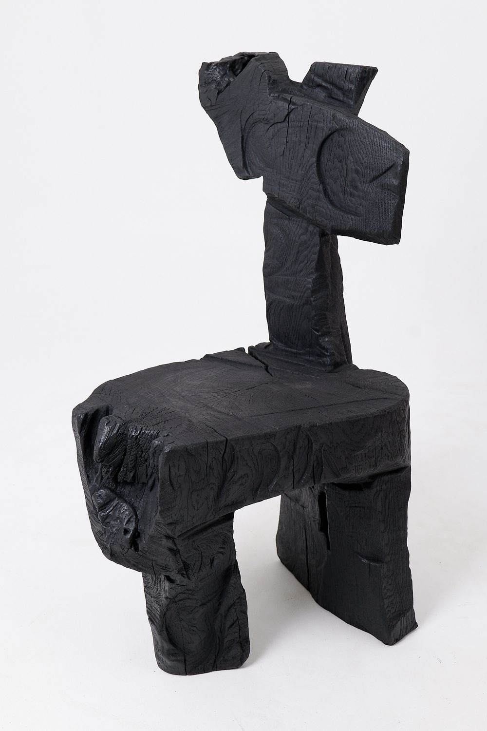 Brutalist Sculptural Chair, Carved, Solid Wood, Oak, Black, Rustic Brutalist Sculptural Chair, Carved, Solid Wood, Oak, Black, Rustic