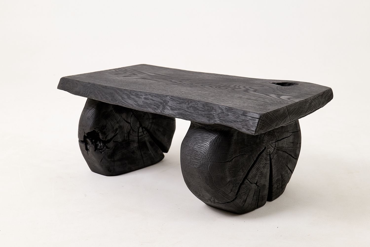 Sculptural Hardwood Stool, Side Table, Charred Wood, Hand-Carved Sculptural Hardwood Stool, Side Table, Charred Wood, Hand-Carved