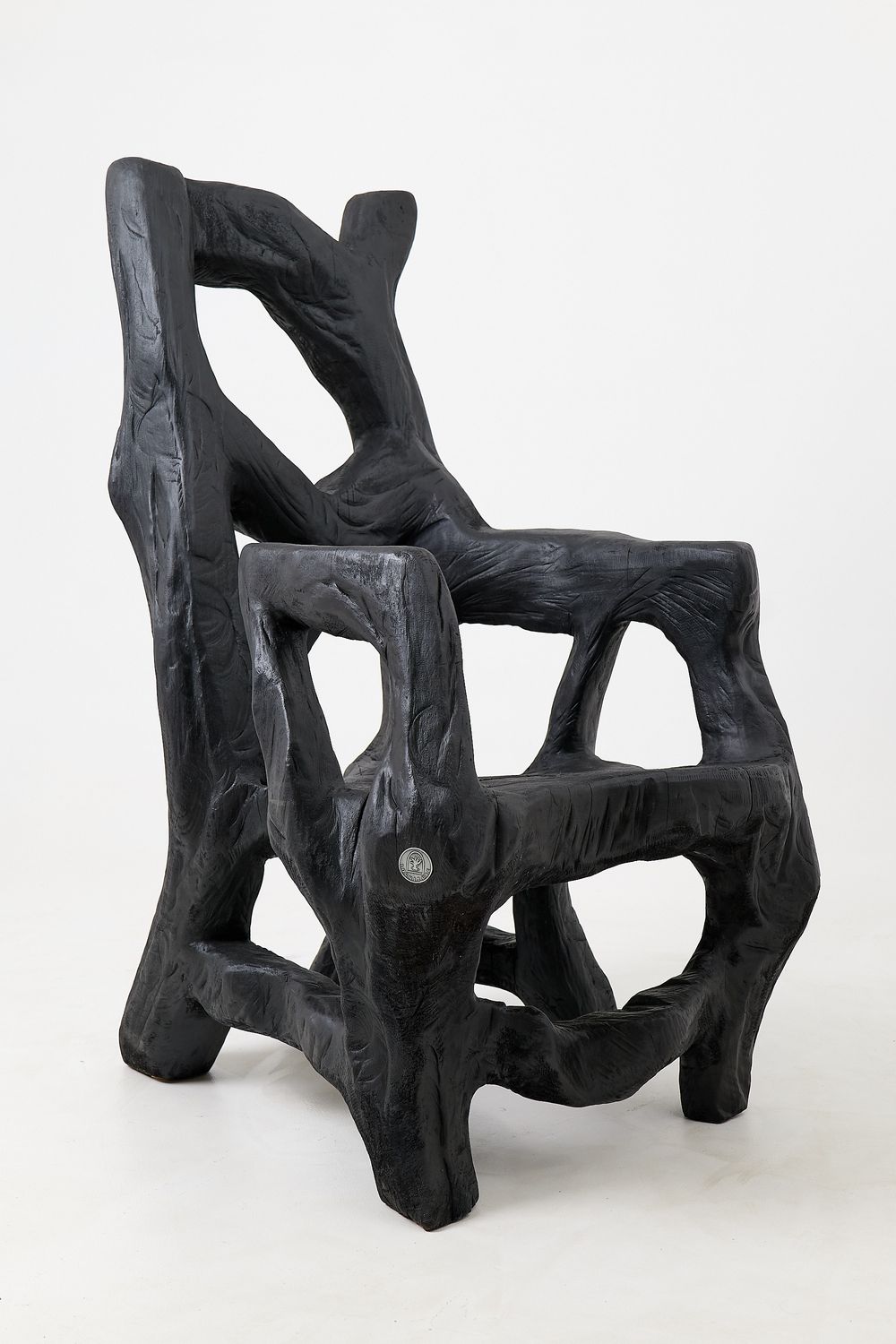 Brutalist Sculptural Armchair, Solid Burnt Oak Wood, Organic Brutalist Sculptural Armchair, Solid Burnt Oak Wood, Organic