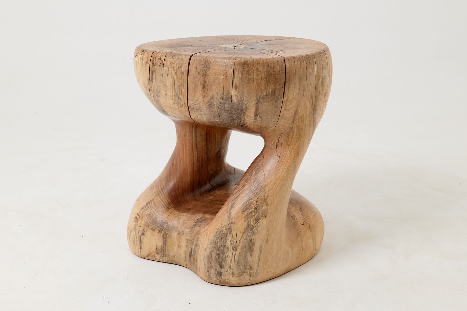 Sculptural Side Table, Stool, Solid Wood, Walnut, Contemporary Design