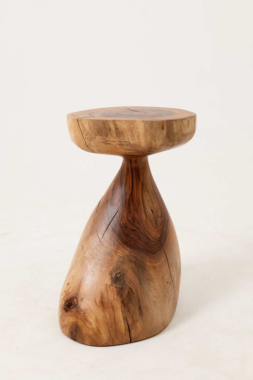 Sculptural Side Table, Stool, Solid Wood, Walnut, Contemporary Design