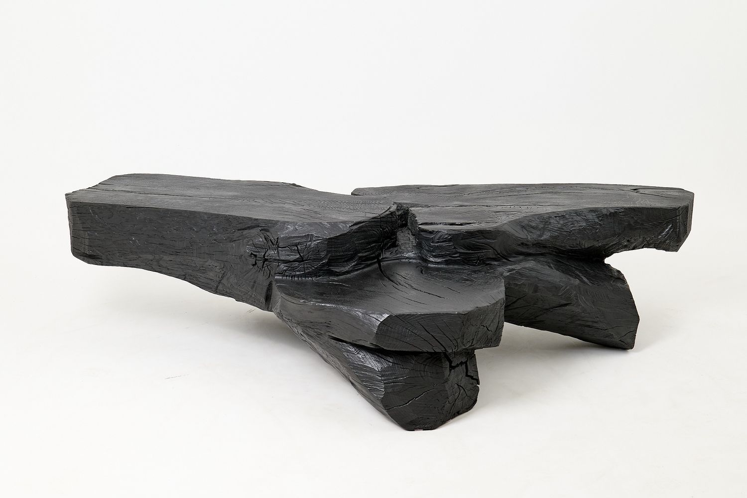 Sculptural Coffee Table, Rustic, Burnt Black Wood, Carved, Handmade
