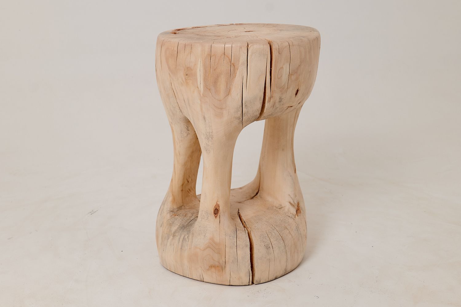 Sculptural Side Table, Stool, Solid Wood, Contemporary Design