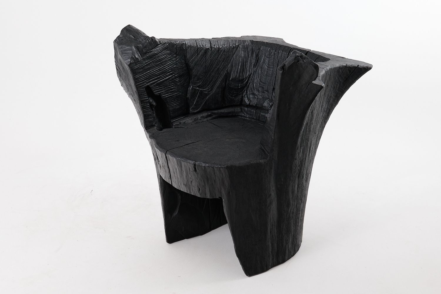 Brutalist Sculptural Armchair, Solid Burnt Oak Wood, Organic, Logniture Brutalist Sculptural Armchair, Solid Burnt Oak Wood, Organic, Logniture