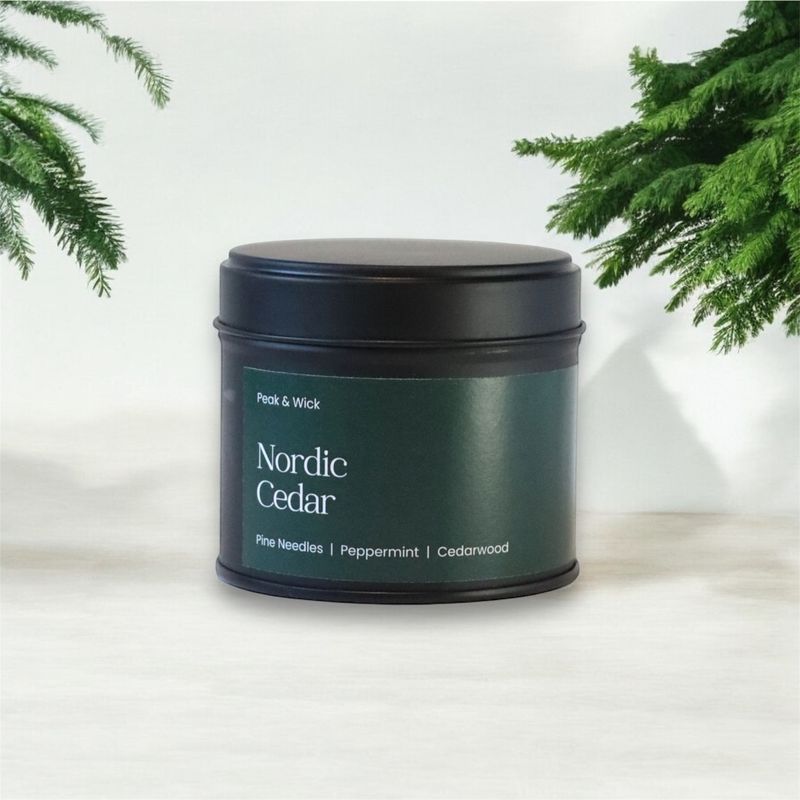 Nordic Cedar Candle | Black Metal Tin