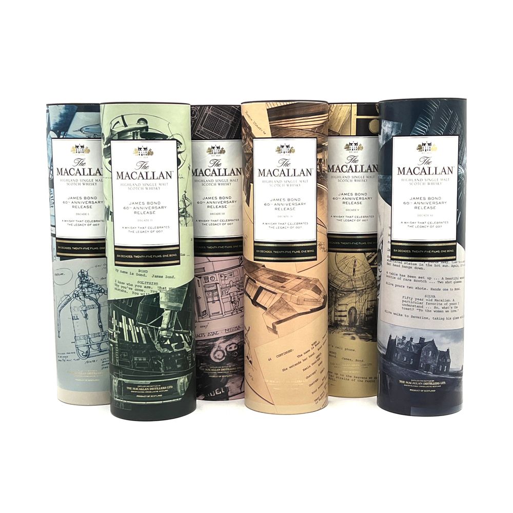 Macallan James Bond 60th Anniversary Release  6 X 700ML Bottle Set &quot;Decade I, II, III, IV, V, VI&quot;