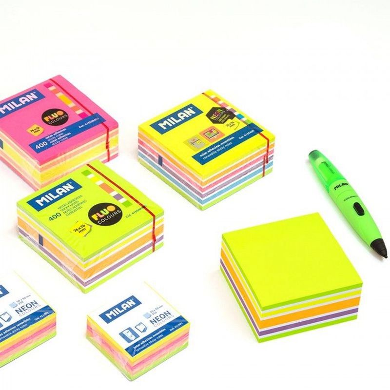 Cubo Notas Aderentes Milan Fluo 76x76mm.