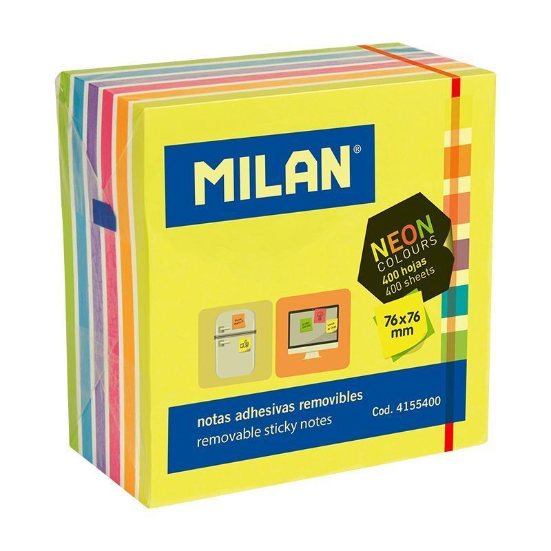 Cubo Notas Aderentes Milan Fluo 76x76mm.