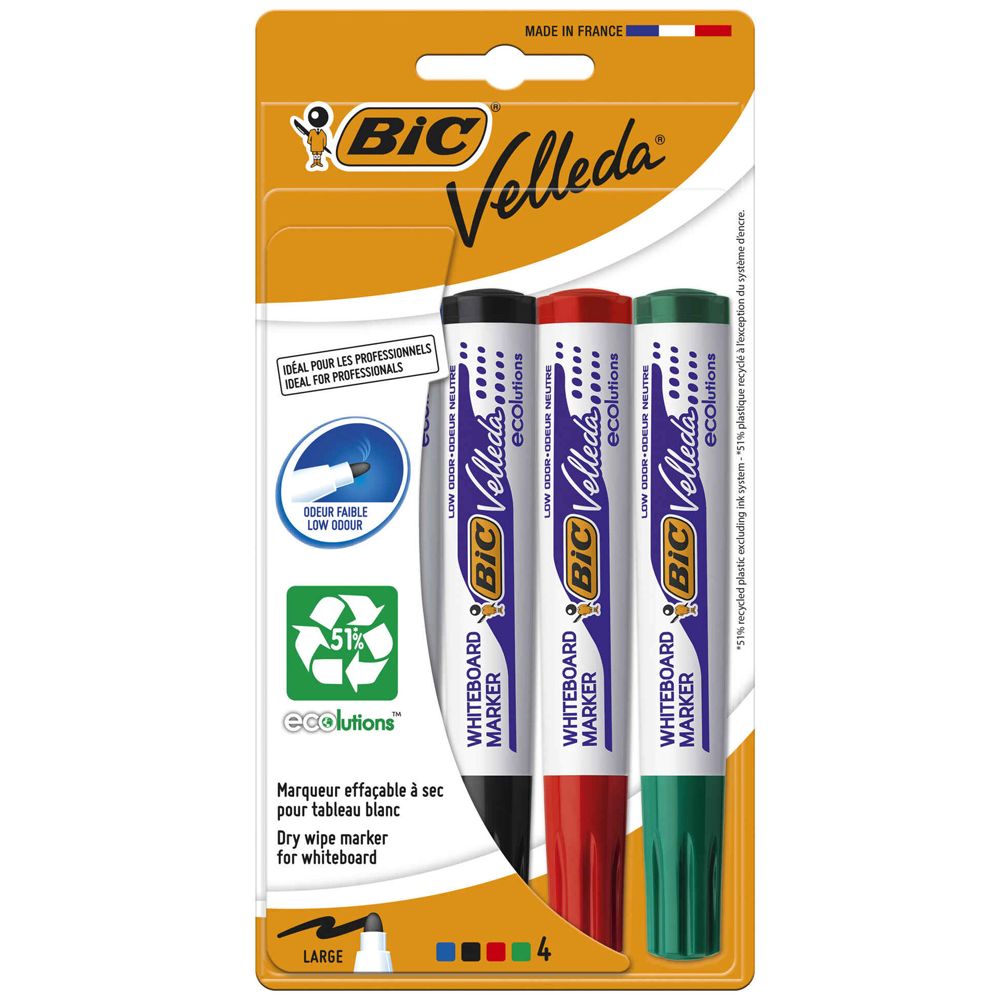 Marcadores Bic Velleda Quadro Branco 4un