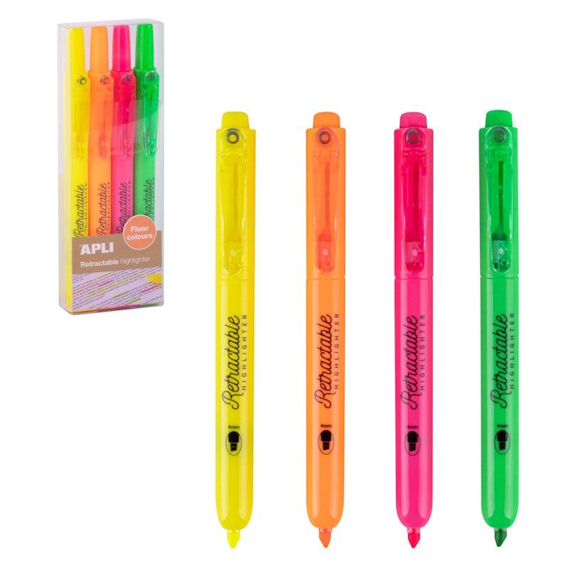 Marcador Apli Fluorescente Retrátil c/ 4un